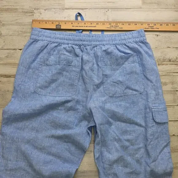 Talbots Pants Womens XL Blue 100% Linen Drawstring Elastic Waist Cargo Pocket - Picture 5 of 8
